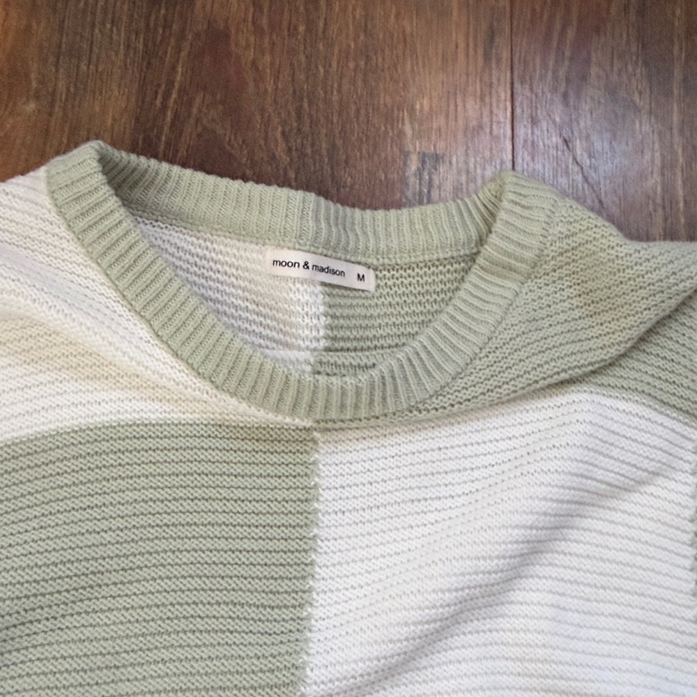 moon & madison Olive and Cream Block Sweater checkered soft stretchy medium - Picture 3 of 6